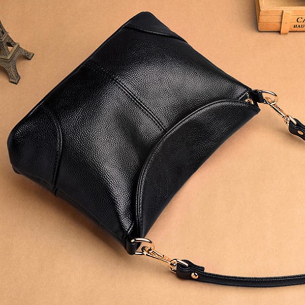 Liten väska i konstläder, liten crossbody-väska för kvinnor med lång och kort rem, svart