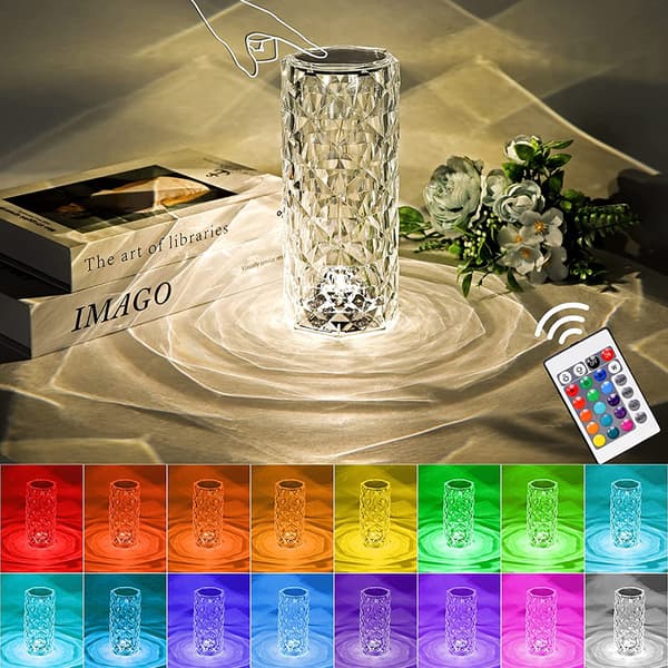 Bordlampe Crystal Diamond Lamp med touch og RGB-farver_TF