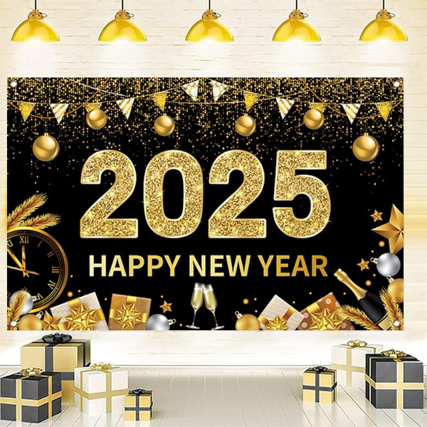 Onnellinen Uusi Vuosi Tausta 2025 Uudenvuodenaaton Taustat Uudenvuoden Juhlat Koristeet Banner Onnen Tausta Fotostudio Rekvisiitta