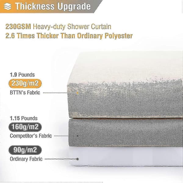 Extra Long 180 x 210 cm Beige Cream Linen Textured Polyester Shower Curtain with 12 Hooks
