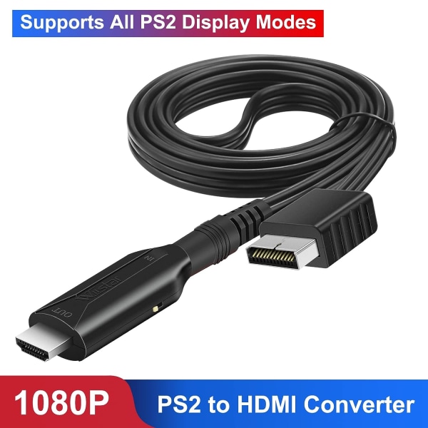 HDMI-muunninsovitin PS2 HDMI-kaapeli 1m/3,2ft HDTV-videomuunnin HDMI-näyttö tukee kaikkia PS2-näyttötiloja