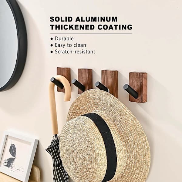 2-pack Wooden Wall Hooks for Hanging, Self-Adhesive & Wall-Mounted Boho Decorative Walnut Wood Hooks for Towel Clothes Blanket Hat Backpack R[pl]