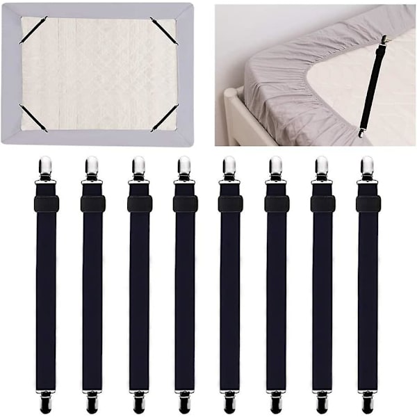 8 Pak Sengelin Tilbehør Justerbar Sengelin Strækker Elastisk Stræklagen Rem, Til Sengelin, Sofa, Strygebræt - 60cm Til 200cm, Sort
