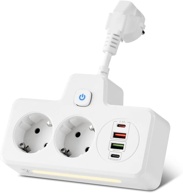 EU-uttak, grenuttak, vegguttak, PD QC3.0-lader, multilader, USB-lader med strømbryter (hvit), høy kvalitet