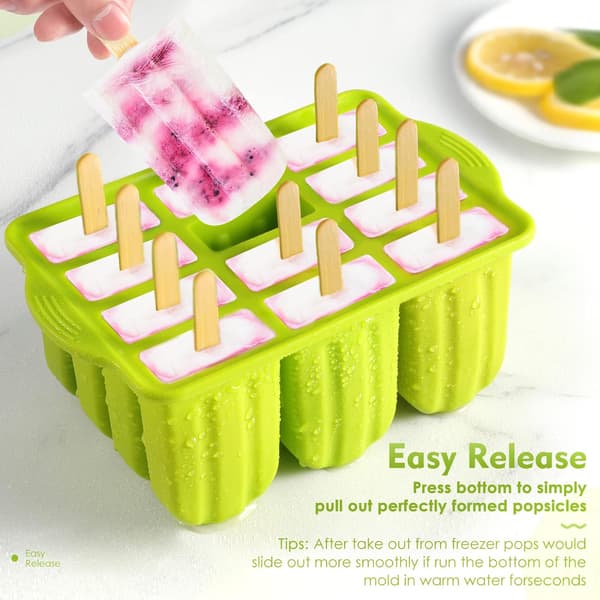 Popsicle Molds 12 Pcs Silicone Popsicle Mold Ice Pop Molds Large Set Popsicle Molds Reusable Popsicle Molds BPA Free Ice Maker with 100
