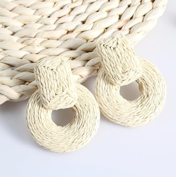 Håndlavede Statement Raffia Øreringe Søde Boho Rattan Dingle Øreringe Lette Halm Viklede Sommer Dingle Øreringe til Kvinder
