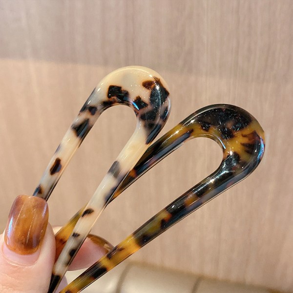 Fransk stil cellulosaacetat sköldpaddsskal U-formad hårnål Gaffelpinnar 2-stift Updo Chignon-nål för kvinnor
