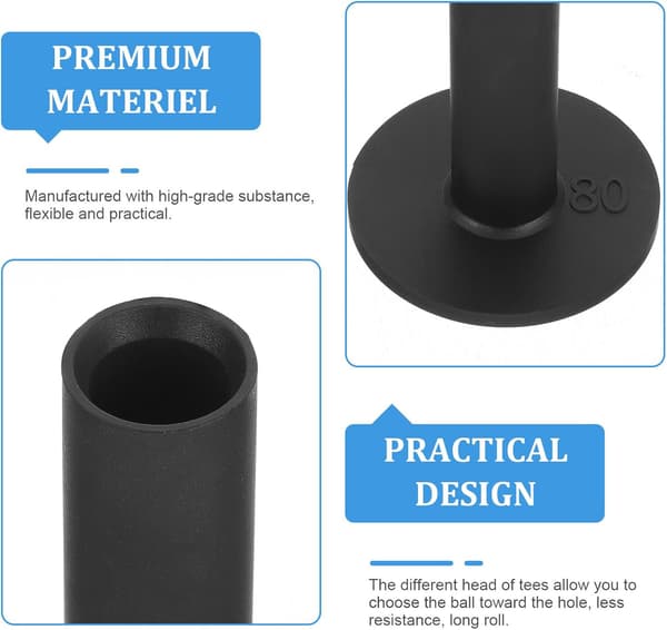 5 Pcs Black Silicone Golf Tees Set Flat Head 42mm-80mm Flexible Golf Ball Stands