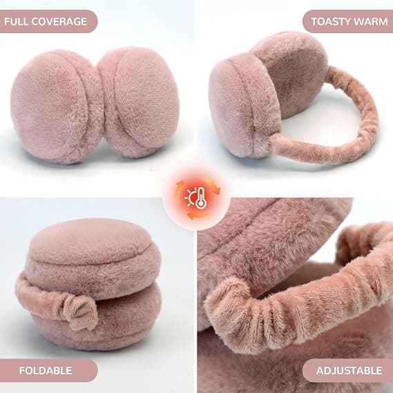 1 stk. Dame Vinter Sort Ørevarmere Foldbare Fluffy Hvide Ørevarmere Piger Søde Ørebetræk Justerbare Hårbånd