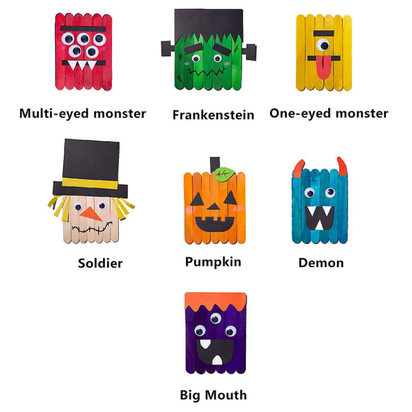 7-delad Halloween-pysselkit i trä, obehandlat, DIY-konstmaterial för barn