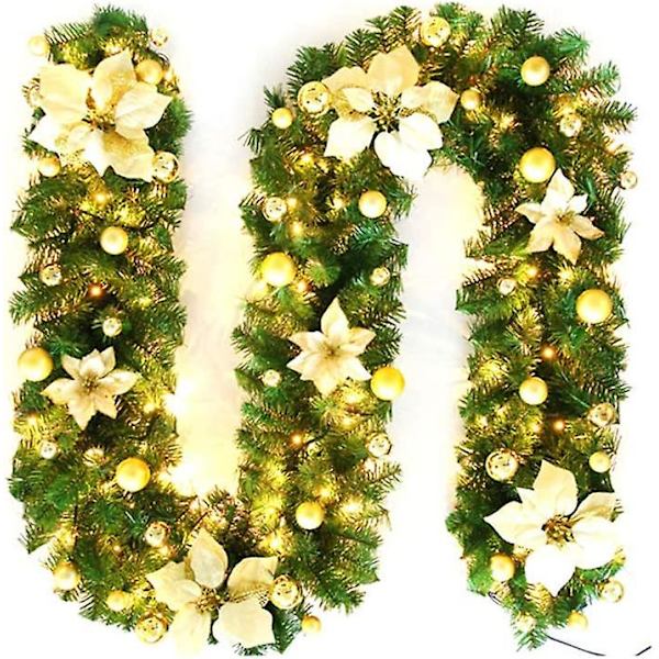 Joulukranssi, 2,7 m, Takka- ja Portaiden Koristeluun, Keijukaisvalot, Led-Valot, Koristeet, Joulukranssi Koristeluun (Kulta)