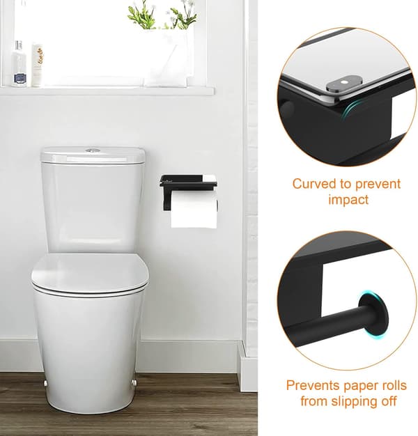Toiletpapirholder uden låg med mobiltelefonopbevaring, rustfrit stål, sort