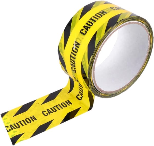 Yellow Warning Tape with Black Text, Industrial Strength Adhesive, Bopp Material