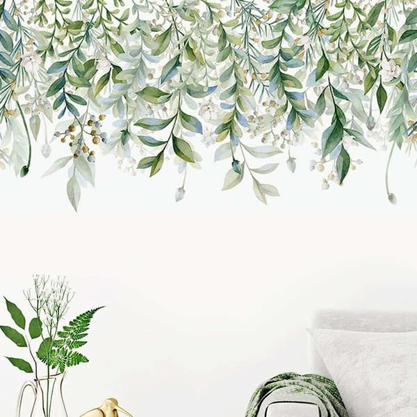 Green Plants Vines Wall Decals, Green Leaf Wall Stickers, Hanging