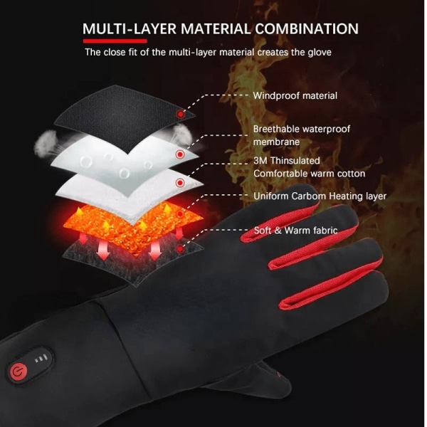 Uppvärmda handskar Uppladdningsbart litiumbatteri 3 temperaturinställningar Elektriska värmehandskar för män kvinnor för sport utomhus