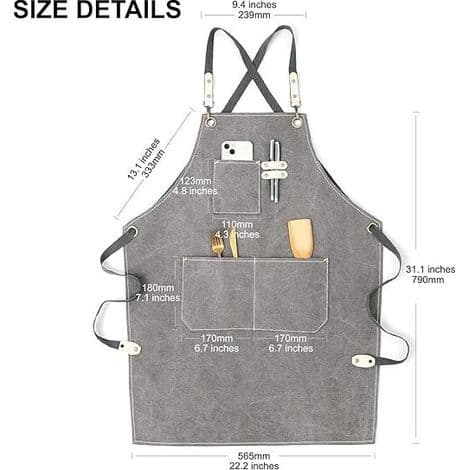 Ulisem Work Apron for Men/Women, Kitchen Tool Apron with Adjustable Strap, Canvas with 3 Pockets, Carpenter Apron for BBQ, Bakers, Carpenters