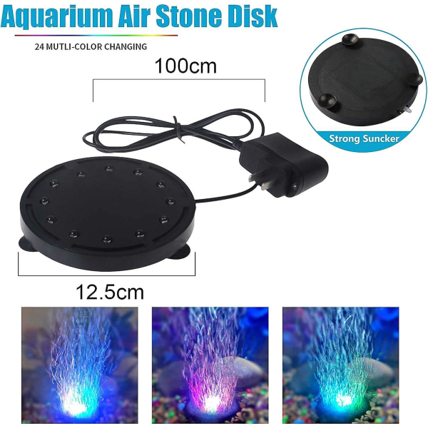 5 Tommer 12leds Akvarium Luftbobbel Lys, Multifarvet Neddykkelig Fisketank Luftsten Disk Lampe Under Vand Bobler Lys Til Fisketanke Og Fiskedam