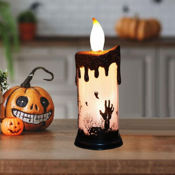Halloween flammefri stearinlys Batteridrevet LED stearinlyslampe til hånd Halloween stearinlys