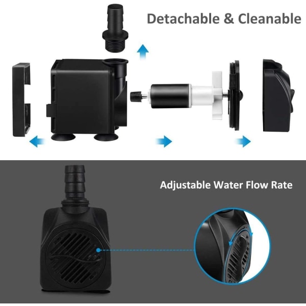 Nedsänkbar vattenpump, ultraljudsstyst (25W), IPX8, 4 sugfötter, 1500L/H, 220V 50Hz, lyfthöjd 2m och 3 munstycken, akvarium simbassäng akvar