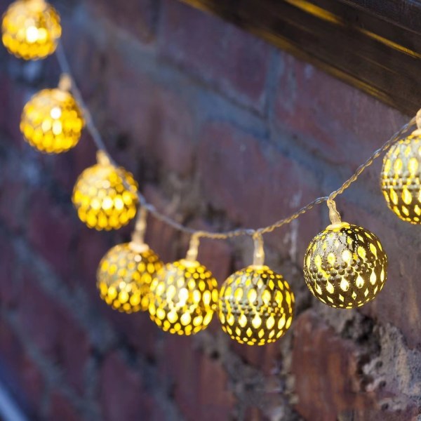 Marockanska String Lights Guld Plug in 20 LED Globe String Lights för bröllopsfest, heminredning, klassrum, födelsedag, jul, inomhus utomhus, metall eller