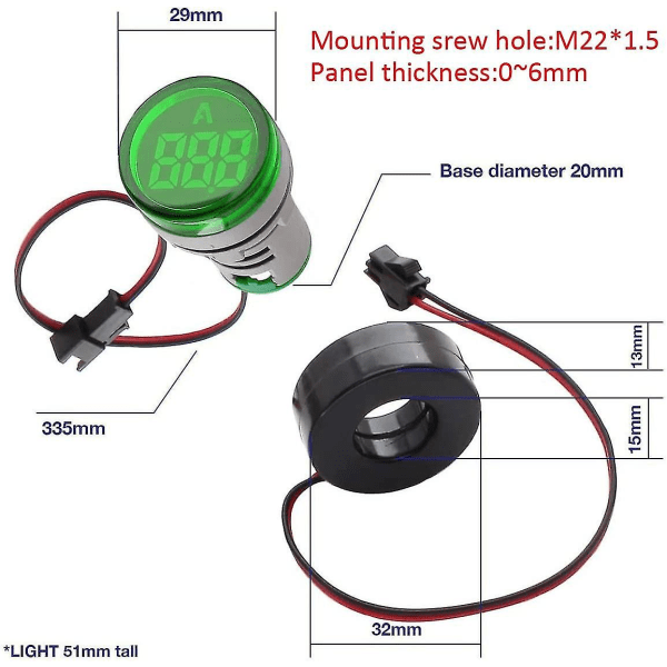 Mini LED Digitaalinen Ampeerimittari, AC 0-100A Digitaalinen Amppeerimittarin Testaaja Ampeerimittarin Seuranta Signaalin Ilmaisin LED-Paneelin Valo (punainen/vihreä)