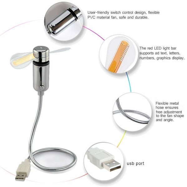 Intelligent USB-klokke, liten vifte, LED-lysutslippstid, temperaturslange, galvanisert vifte, fasjonabel, praktisk