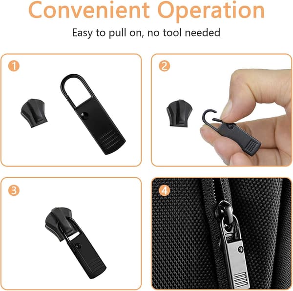 Zipper Pull Tab Replacement Metal Zipper Head Extension for Luggage Bag