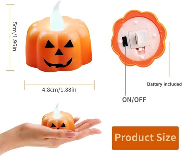 12-pack Halloween Pumpkin LED Tealights, Battery Operated