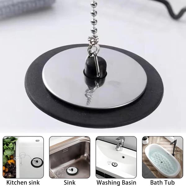 Allecto Plus - Universal Drain Plug 3 Pieces - Drain Plug with Chain - Bath & Kitchen - Replacement - Bathroom & Kitchen Accessories.