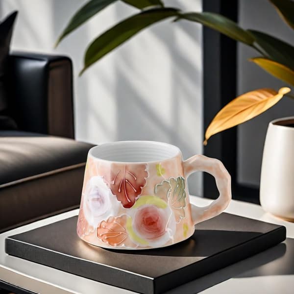 13oz Ceramic Mug, Enlarged and Thickened Breakfast Cup, Suitable for Spring, Summer, Autumn and Winter, Hand-Painted Cup, a Personalized Red Red Red