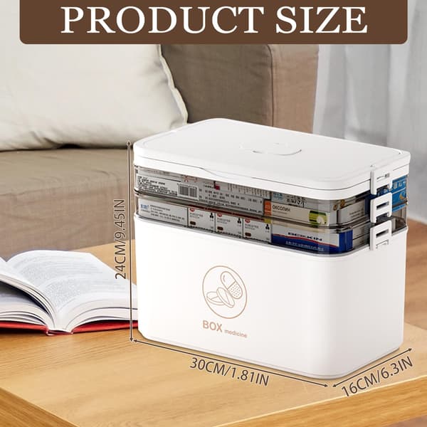 Medicine Storage Box with Handle, Portable 3-Layer Medicine Box First Aid Kit with Lid, Multi-Compartment Medicine Storage Box