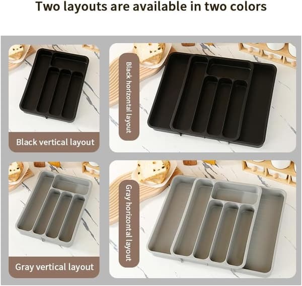 Generic Cutlery Storage Box, Expandable Kitchen Drawer Storage, Adjustable Cutlery Storage Box, Expandable Kitchen Cutlery Tray (Black)