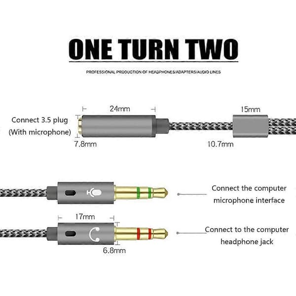 Hun til 2 Han Lydsplitter 3.5mm Stereo Jack Hovedtelefonadapterkabel