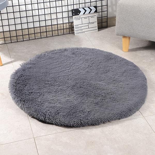 Super Mjuk och Fluffig Plysch Djursäng, Hundbädd, Kattbädd, Djurfoder, Djurgolvmatta, Lämplig för 4 kg Husdjur, Mörkgrå, Rund D