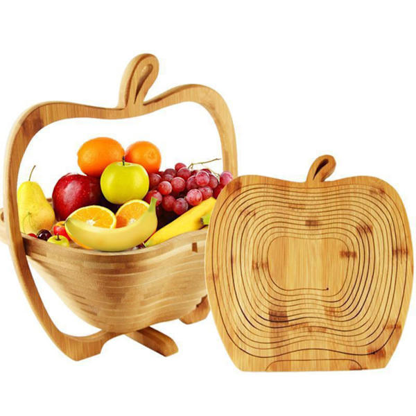 Creative Folding Fruit Basket Creative Apple Shaped Bamboo Fruit Basket Decorative Plate for Kitchen