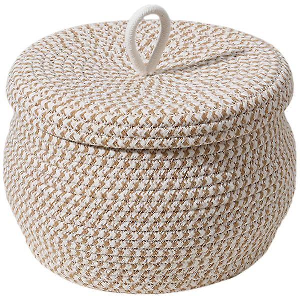 Round Basket With Lid Decorative Basket Organizing Basket Cotton Rope Lidded Basket21X21X17CM