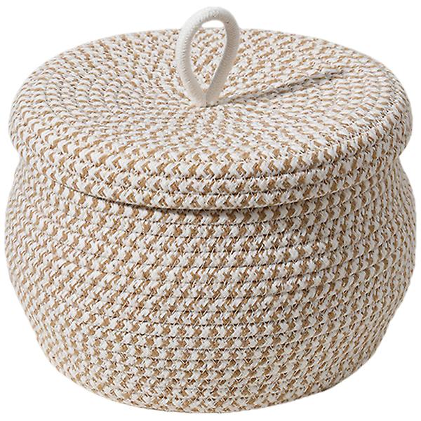 Rund Kurv Med Låg Dekorativ Kurv Opbevaringskurv Bomulstov Lågkurv 21X21X17CM 21X21X17CM