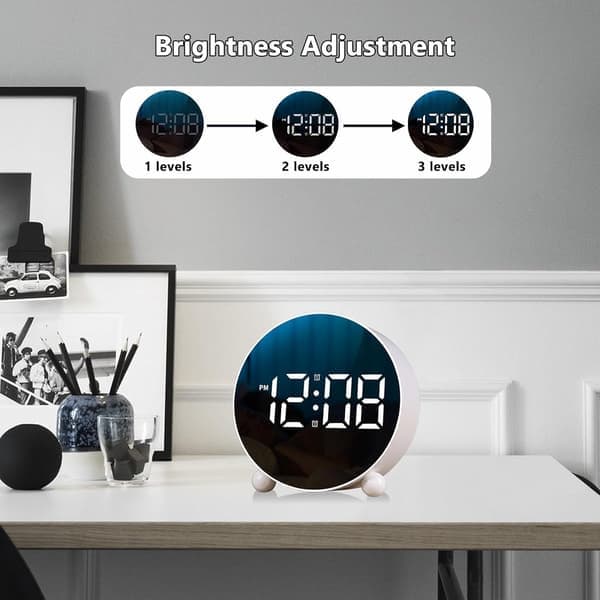 Digital Alarm Clock, Round LED Display, Dual Style, 3-Level Brightness, Silent, Black [Ho]