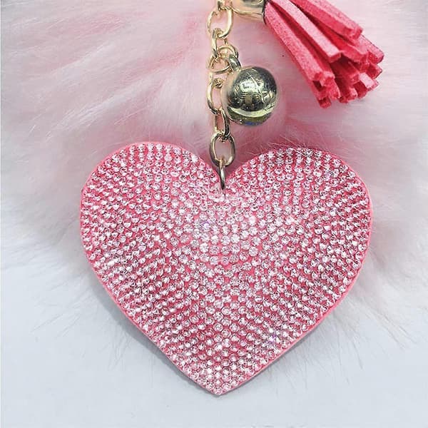 Glitrende nøglering, nøglering med hjerteformet krystalrhinsten til kvinder og piger - Rosa