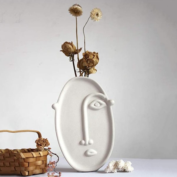 Kreativ keramikkvase, tørr blomsterdekorasjon, skrivebordsdekorasjon for ansiktskunst (1 stk stort langt ansikt)