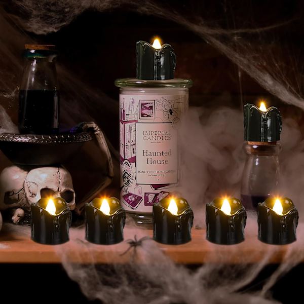 24 stk Halloween-dekorasjoner Innendørs Lys Hvite Teelys: Led Flammeløse Teelys Batteridrevet Borddekorasjon med Sp