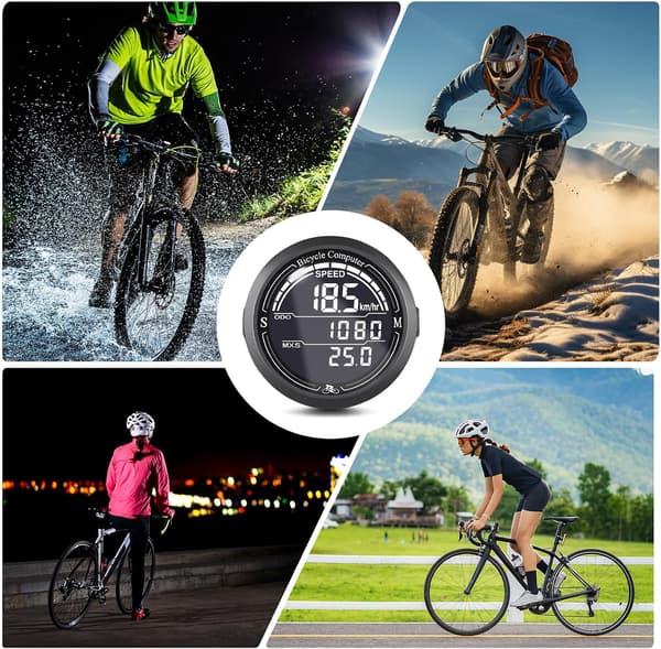 Wireless Bicycle Computer 2.2 Inch LCD Screen Auto Backlight 12 Functions IP67 Waterproof Speedometer Odometer Universal Bike Accessories Gray