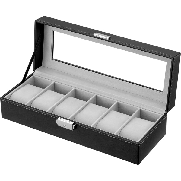 Urboks med 6 Slots PU Læder Etui Organizer Træ Opbevaringsboks til Opbevaring og Visning Mænds & Kvinders Gave Forretning (Sort)