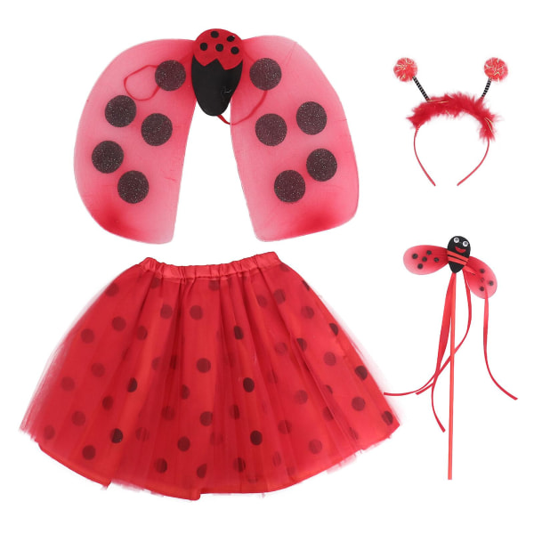 1 sæt udklædningssæt til børneferiefest Ladybug Wing Net Gaze-nederdelsæt (rød)Rød46x31cm Red 46x31cm