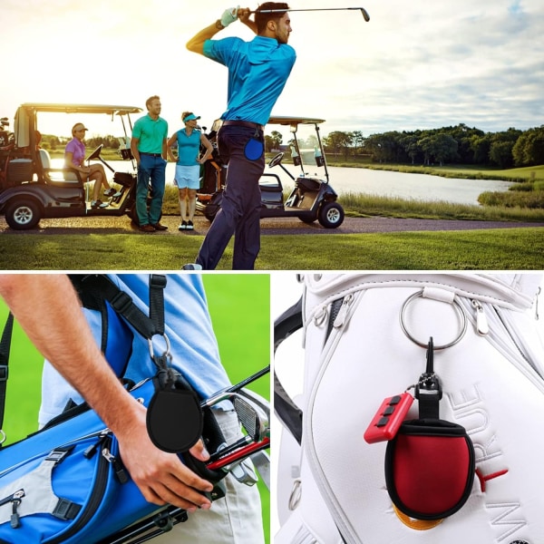 Golfpallon puhdistuspussi 3 kpl Kannettava puhdistuspussi kiinnikkeillä Mikrokuitupesuripussi Golfpallon puhdistustarvike Musta Sininen Punainen