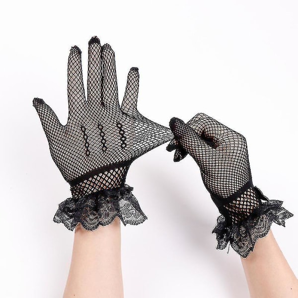 Brudehansker for kvinner, fingertupp-hansker, håndleddshansker, elastiske brudeblonder, tyll, fest, kveld, bryllup, med sløyfe, for vår, sommer, høst, 1 par (b