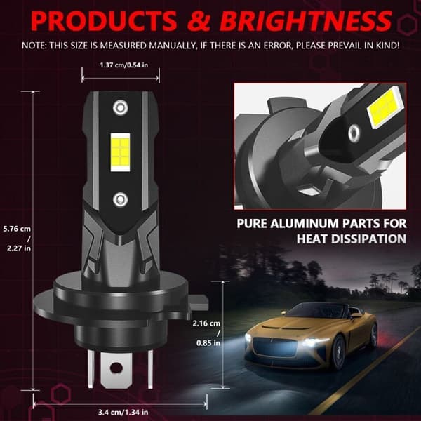 H7 LED Bulb 4000LM, 40W 400% Brightness 6500K White H7 Headlight Conversion Kit, Replacement for Halogen and Xenon Car Bulbs (2-Pack)