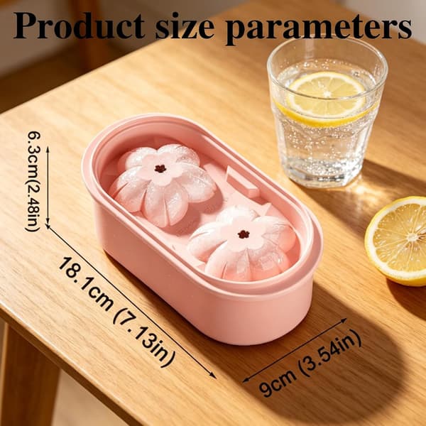 Ice Cube Mold - Cherry Blossom Ice Cube Trays with Lid, 2 Cavity Non-Stick Reusable Containers, Quick Release Cocktail and Drink Maker
