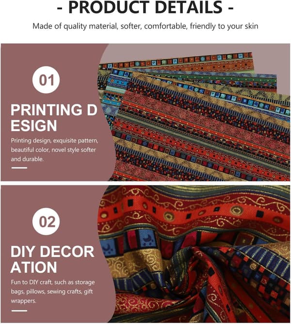 Decorative Ethnic Style Fabric DIY Patchwork Fabric Set for Sewing and Crafts