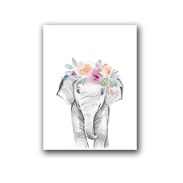 Djur Blommor Kronkonst Dekor Canvas målning , Baby Girl Prints Djur Giraff Elefant Lejon Väggkonst Bild Barnkammare Poster50*70501 50*70 501